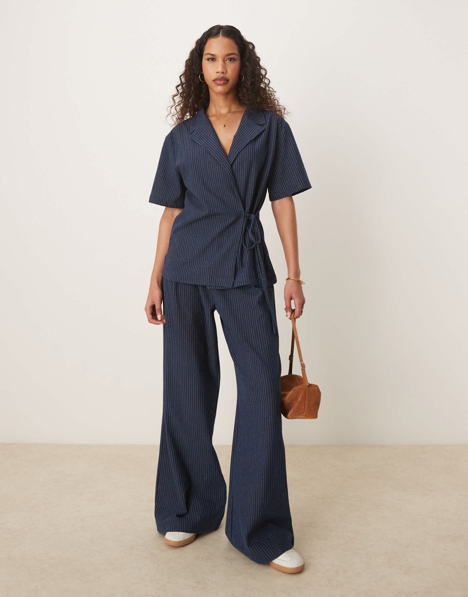 ASOS DESIGN denim look tie front revere shirt in pinstripe - ASOS Sample Sale EU Store