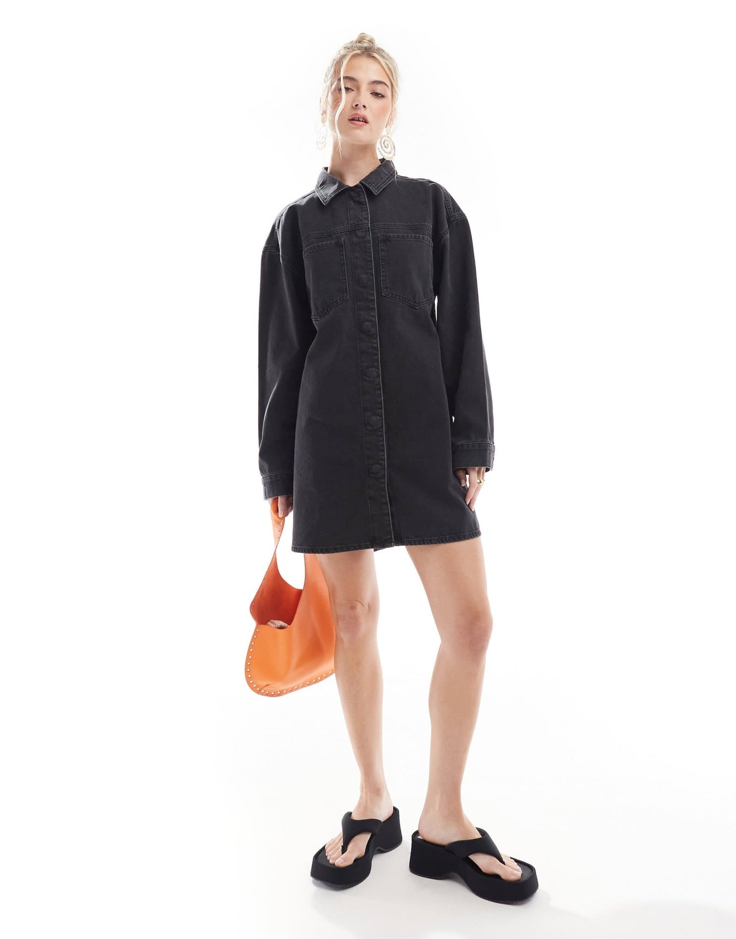 ASOS DESIGN denim mini shirt dress in washed black - ASOS Sample Sale EU Store