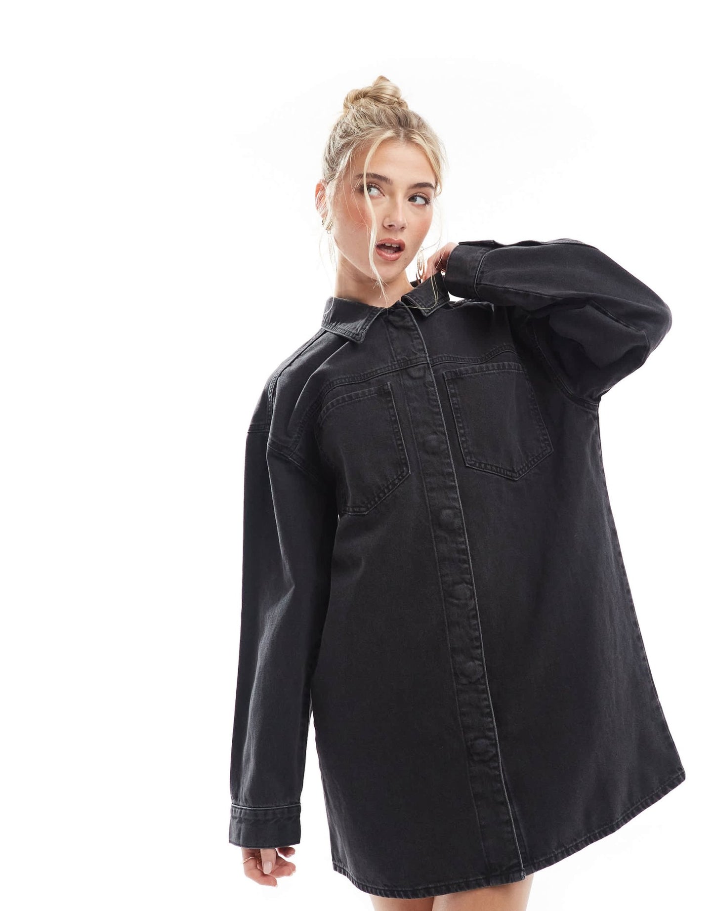 ASOS DESIGN denim mini shirt dress in washed black - ASOS Sample Sale EU Store