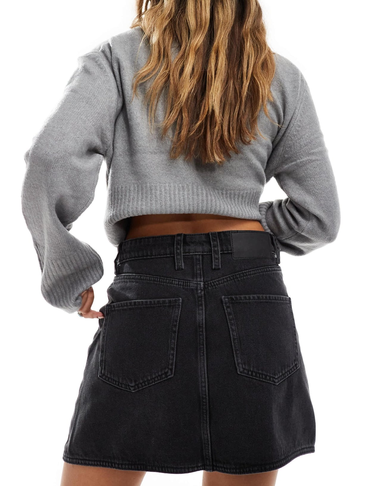 ASOS DESIGN denim mini skirt with cross front waist in wash black - ASOS Sample Sale EU Store