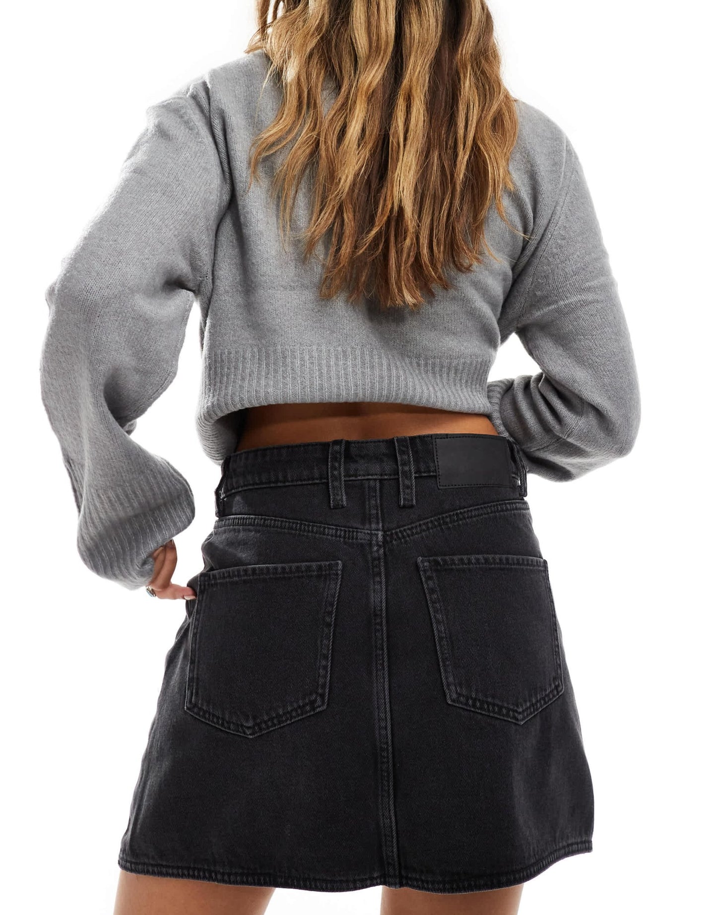 ASOS DESIGN denim mini skirt with cross front waist in wash black - ASOS Sample Sale EU Store