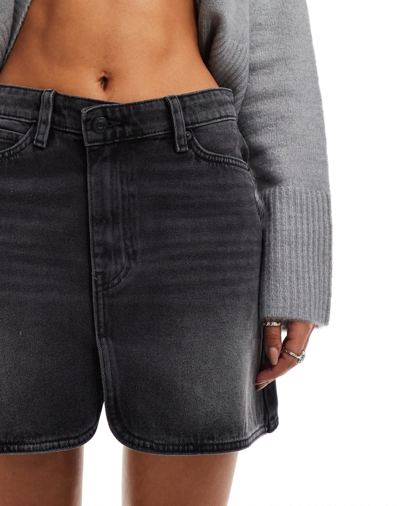 ASOS DESIGN denim mini skirt with cross front waist in wash black - ASOS Sample Sale EU Store
