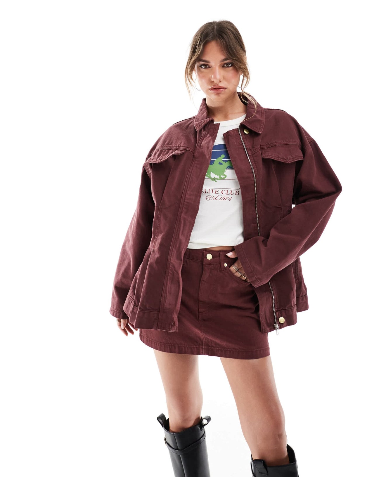 ASOS DESIGN denim pelmet skirt in burgundy co - ord - ASOS Sample Sale EU Store