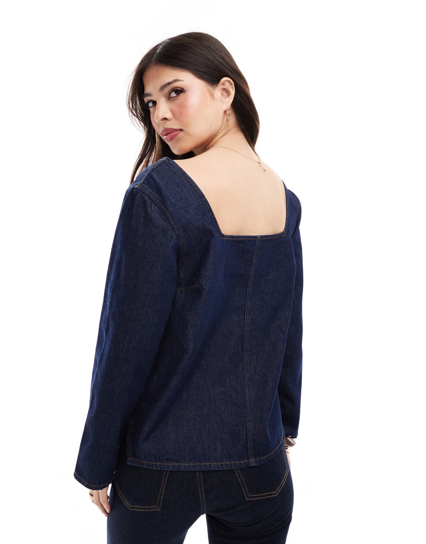 ASOS DESIGN denim seamed long sleeve top in mid blue - ASOS Sample Sale EU Store