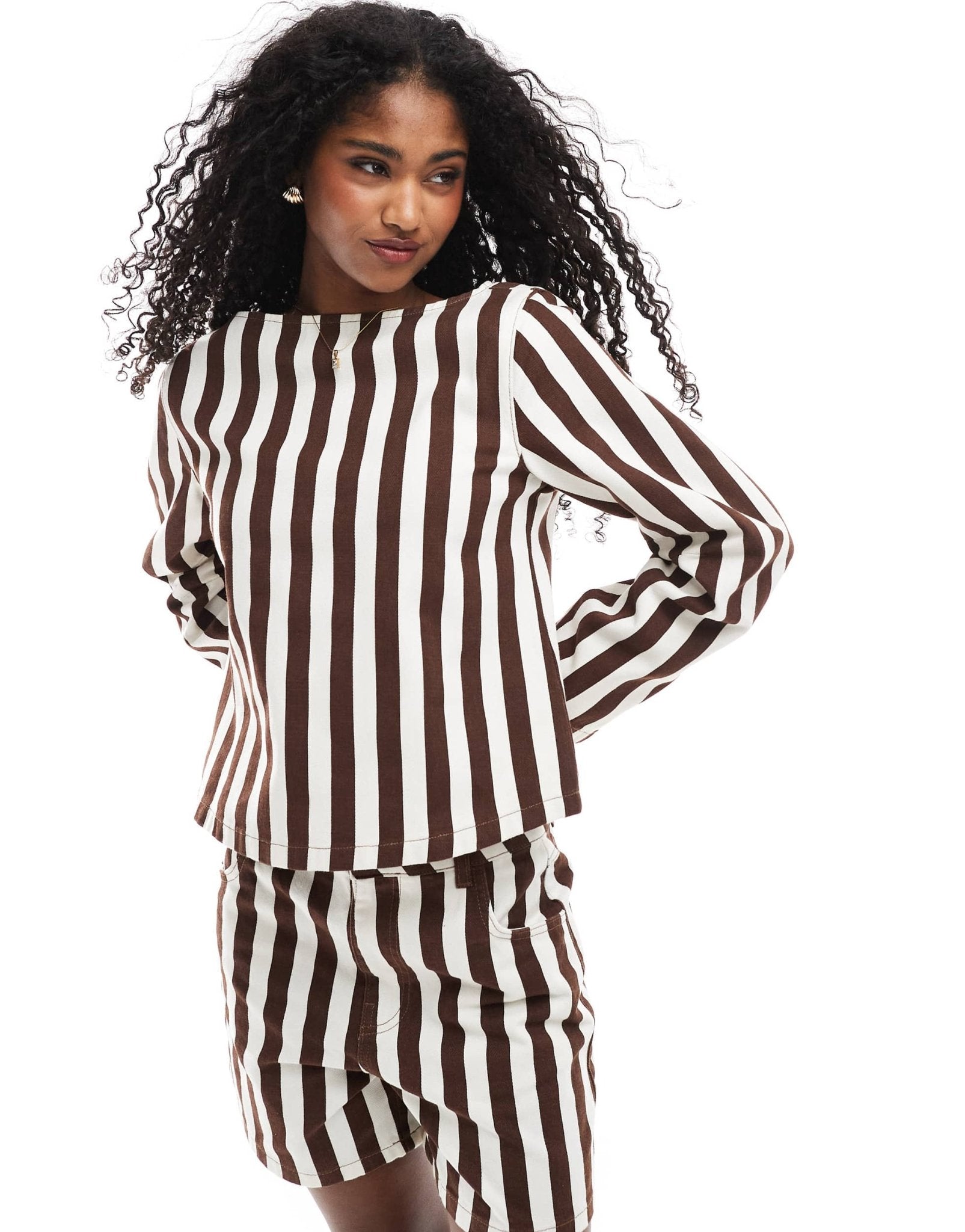 ASOS DESIGN denim top with cocoon sleeve in wide stripe - ASOS Sample Sale EU Store