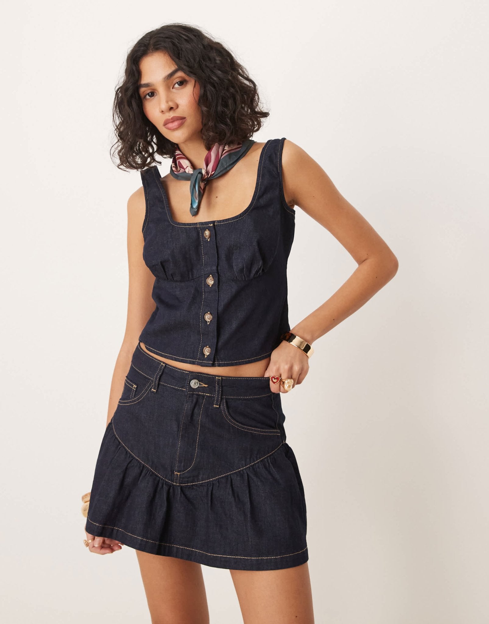 ASOS DESIGN denim under bust seam corset top co - ord in indigo rinse - ASOS Sample Sale EU Store