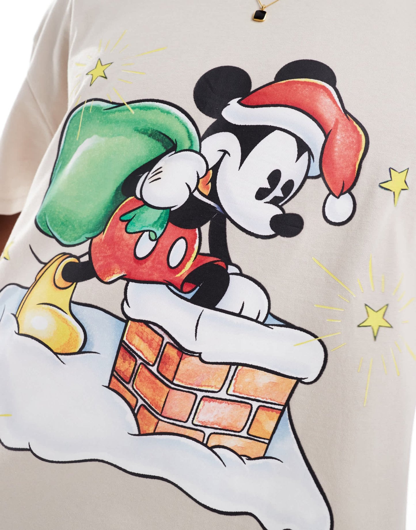 ASOS DESIGN Disney Christmas boxy oversized t-shirt with Mickey Mouse prints in beige - ASOS Sample Sale EU Store