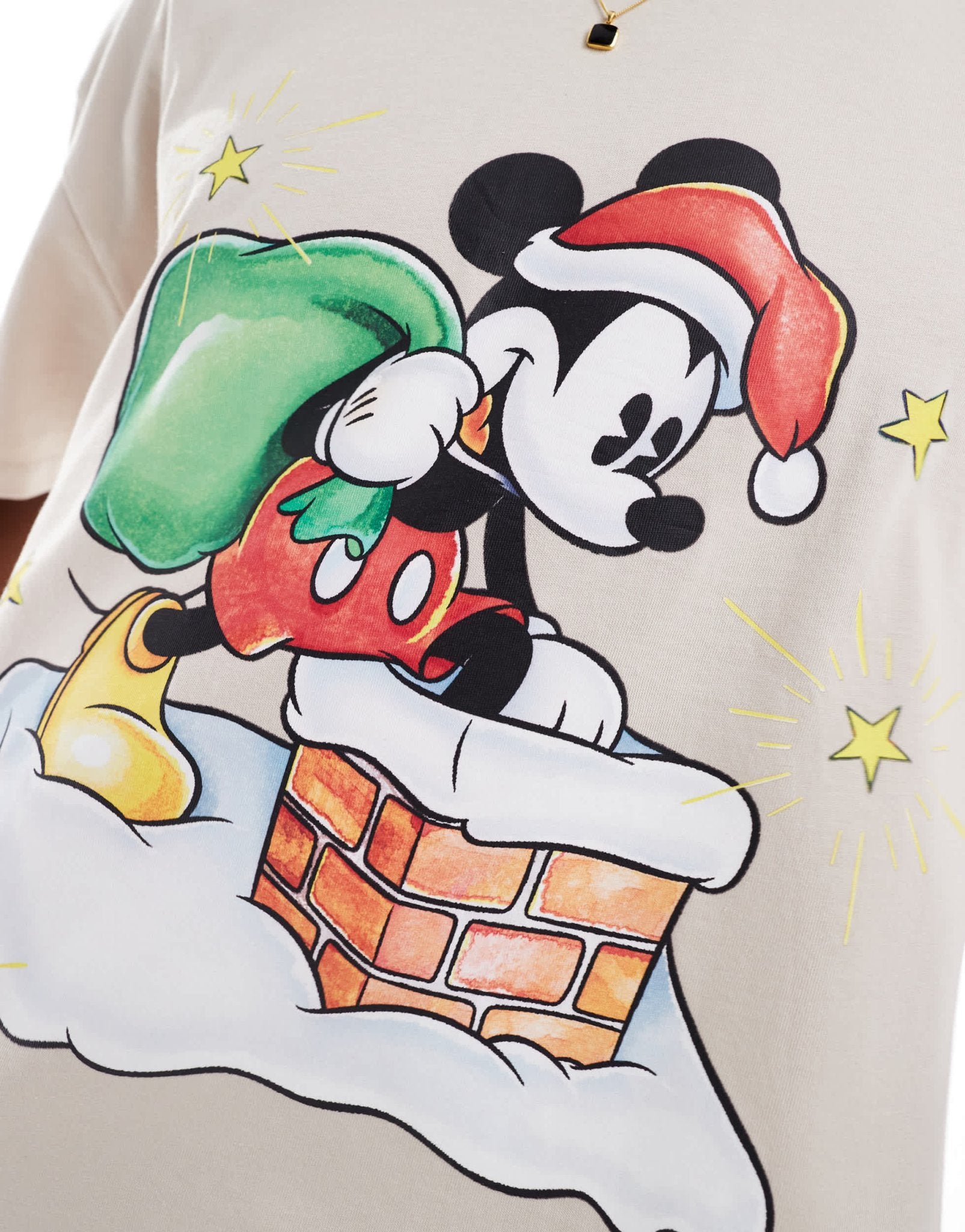 ASOS DESIGN Disney Christmas boxy oversized t-shirt with Mickey Mouse prints in beige - ASOS Sample Sale EU Store