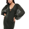 ASOS DESIGN abito midi con maniche a palloncino in tessuto dobby verde scuro