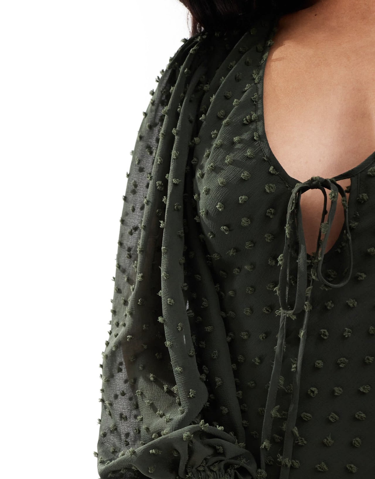 ASOS DESIGN dobby balloon sleeve midi dress in dark green - ASOS Sample Sale EU Store