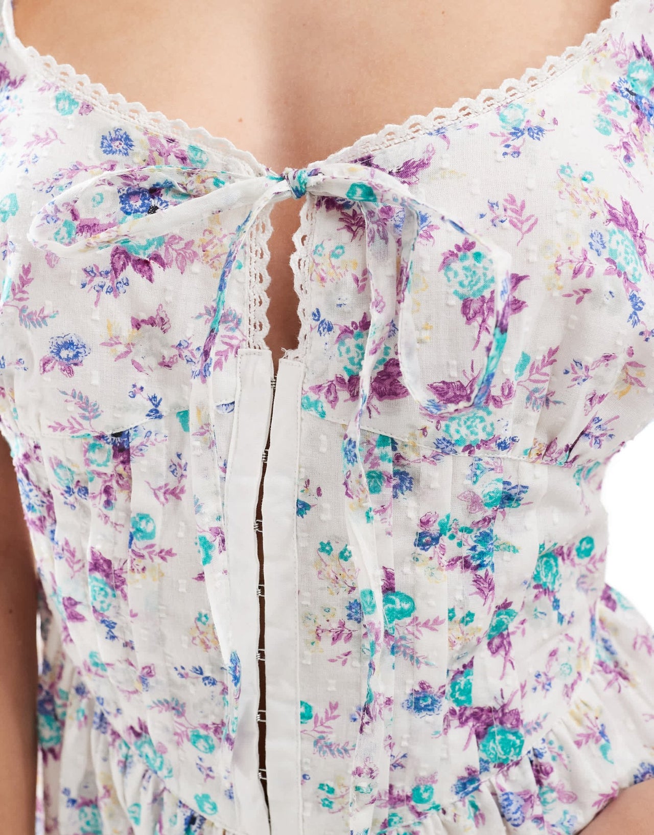 ASOS DESIGN dobby playsuit with corset waist in white ditsy print - ASOS Sample Sale EU Store