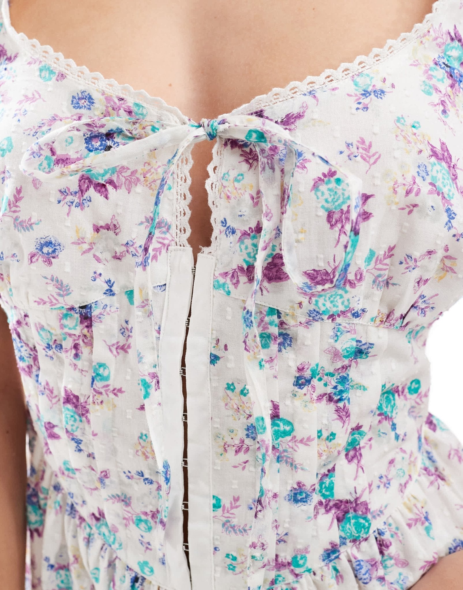 ASOS DESIGN dobby playsuit with corset waist in white ditsy print - ASOS Sample Sale EU Store