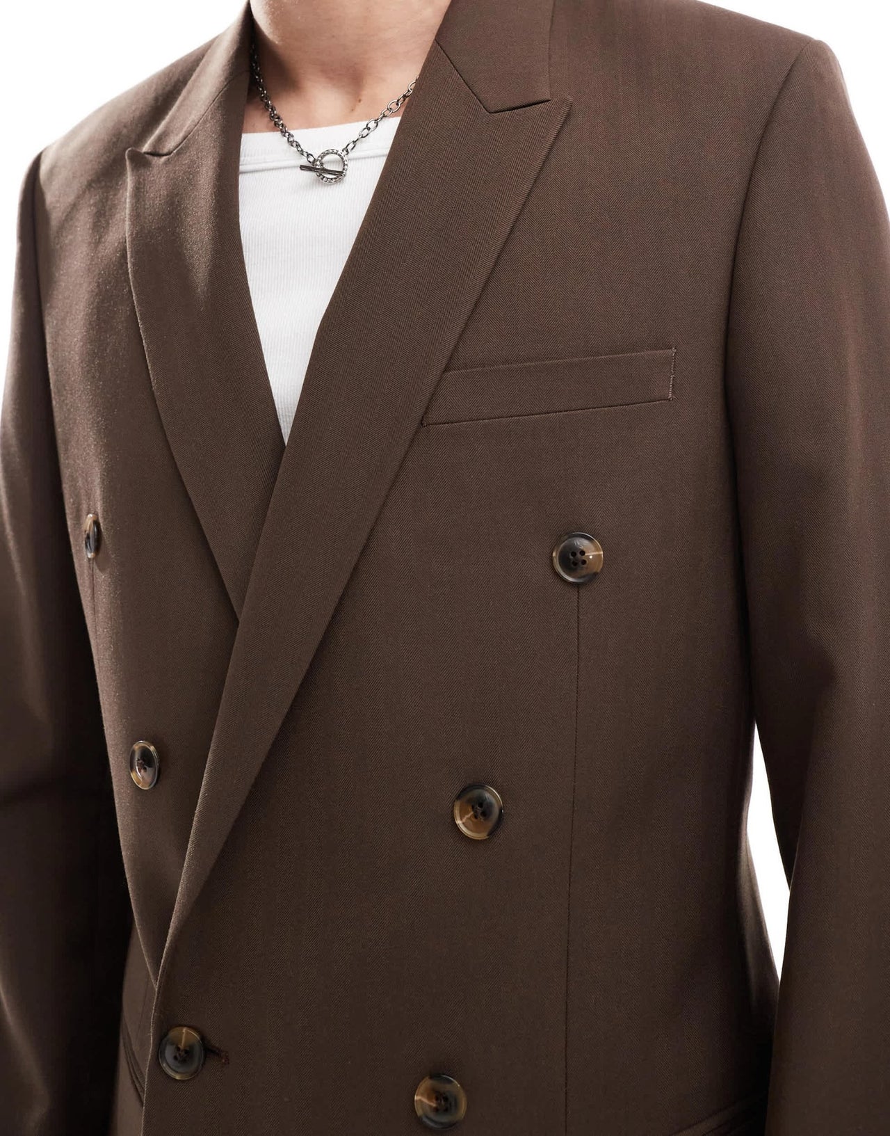 ASOS DESIGN double breasted herringbone suit jacket in brown - ASOS Sample Sale EU Store