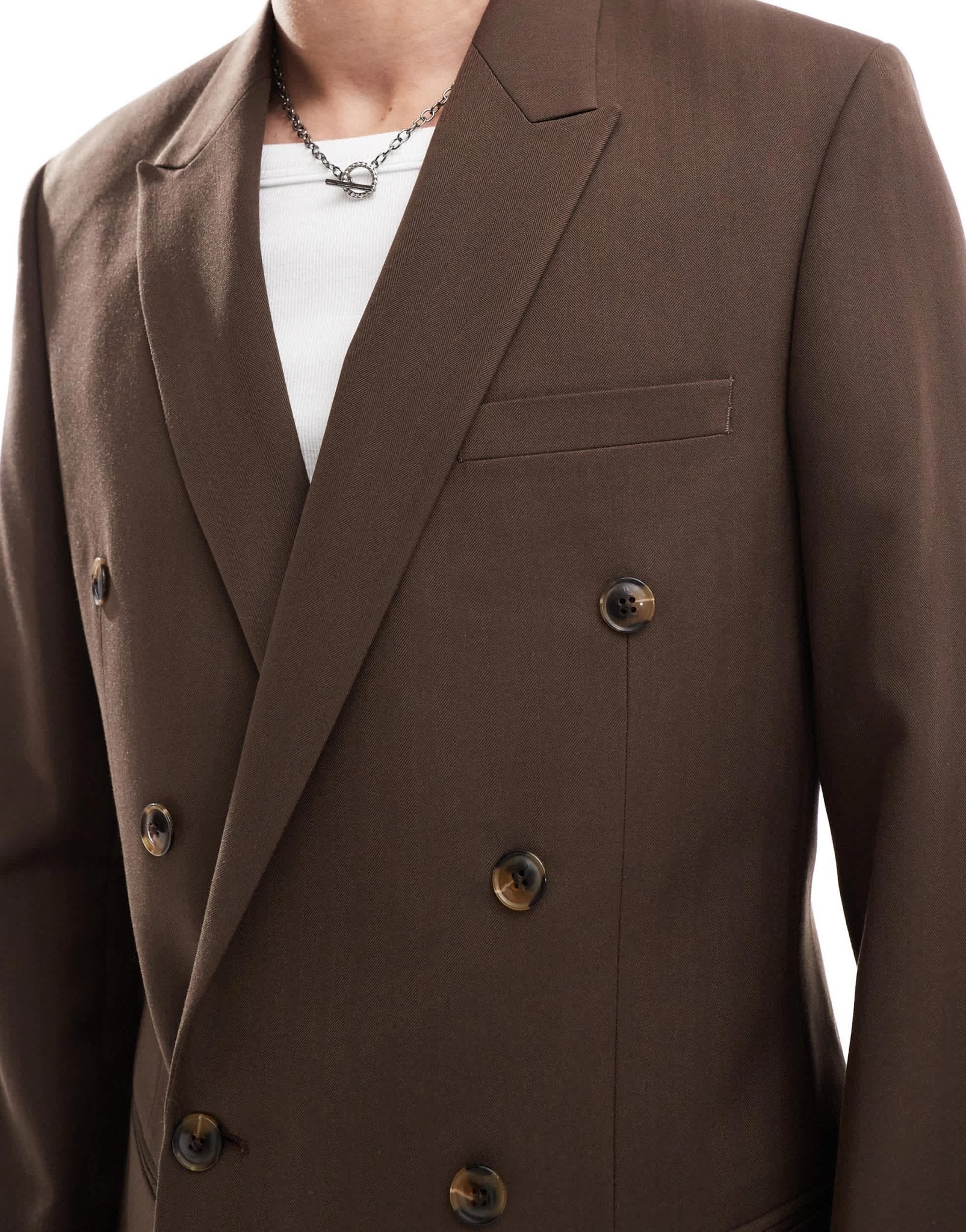 ASOS DESIGN double breasted herringbone suit jacket in brown - ASOS Sample Sale EU Store