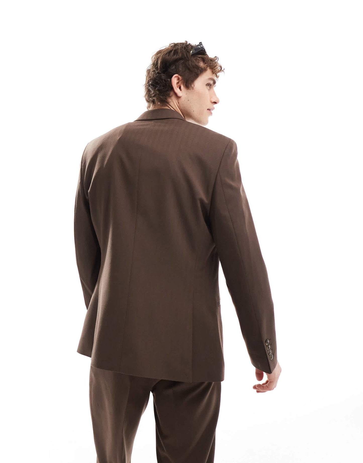 ASOS DESIGN double breasted herringbone suit jacket in brown - ASOS Sample Sale EU Store