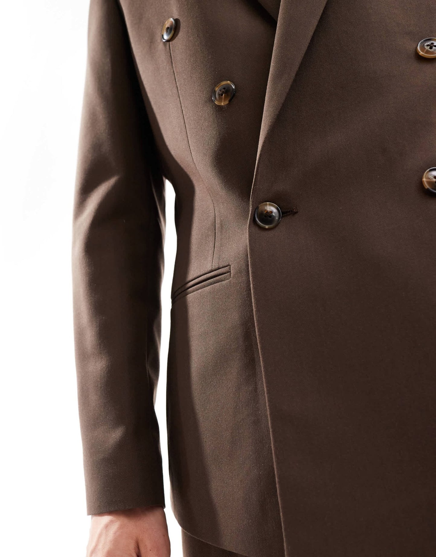 ASOS DESIGN double breasted herringbone suit jacket in brown - ASOS Sample Sale EU Store
