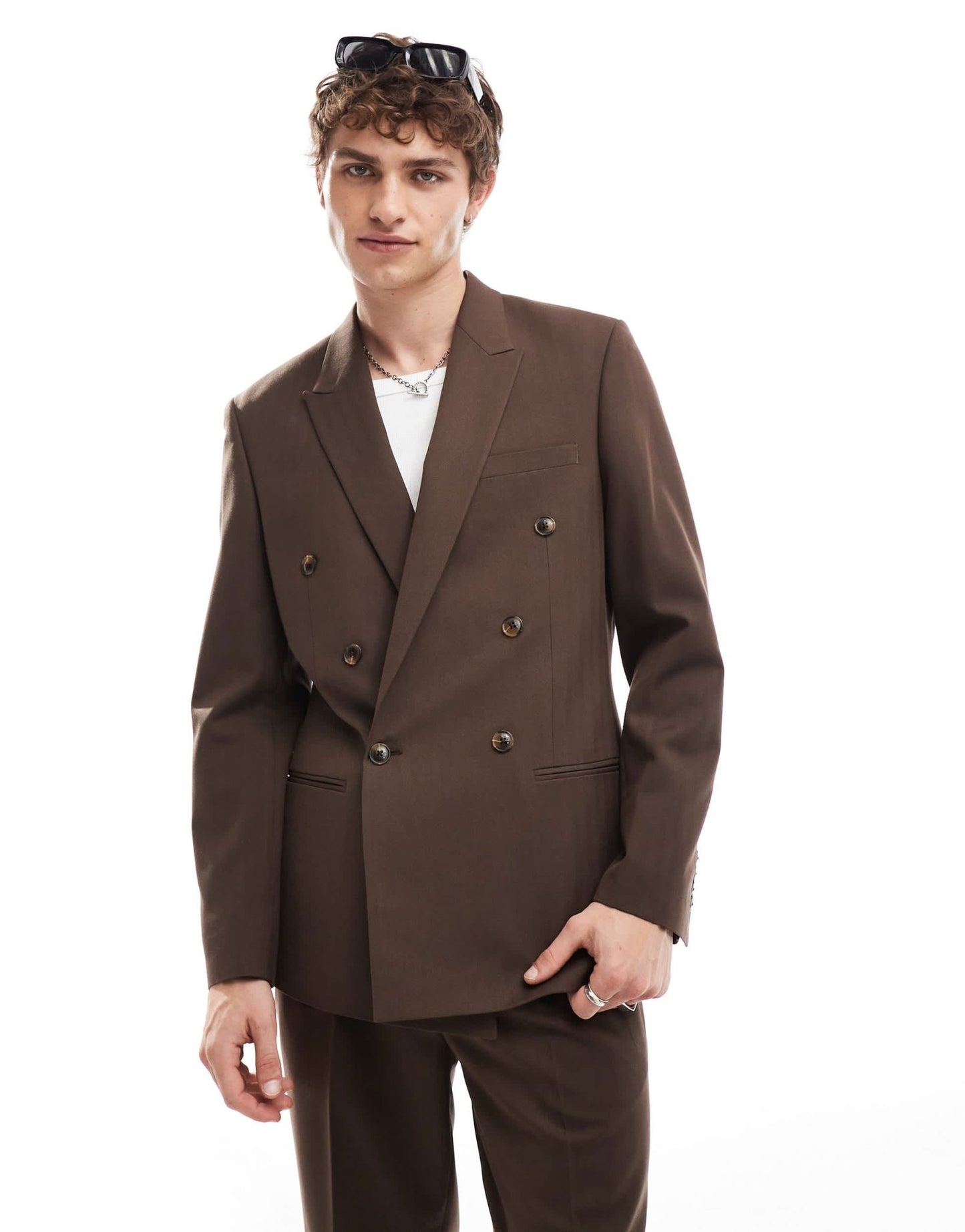 ASOS DESIGN double breasted herringbone suit jacket in brown - ASOS Sample Sale EU Store