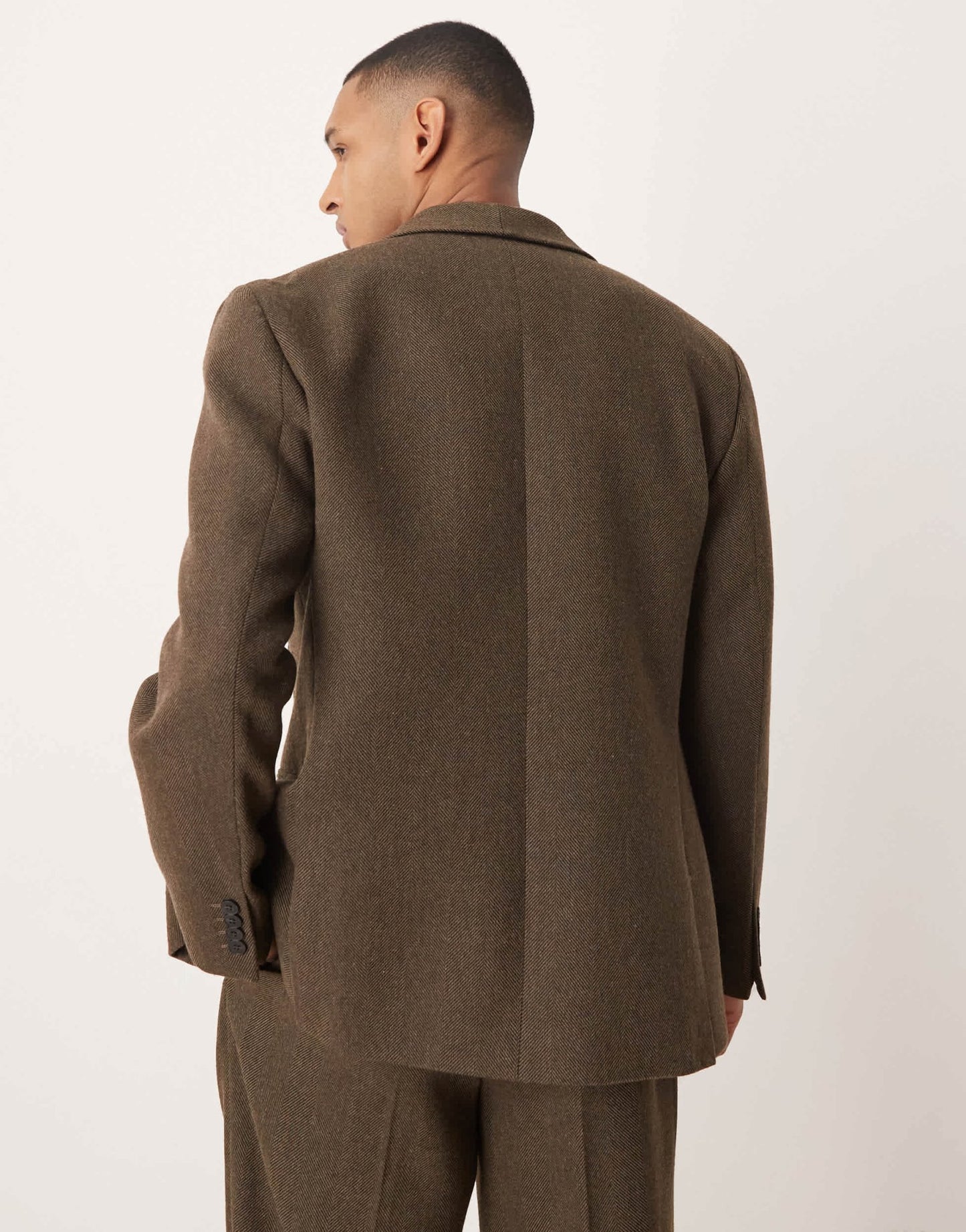 ASOS DESIGN double breasted regular suit jacket in brown herringbone wool - ASOS Sample Sale EU Store