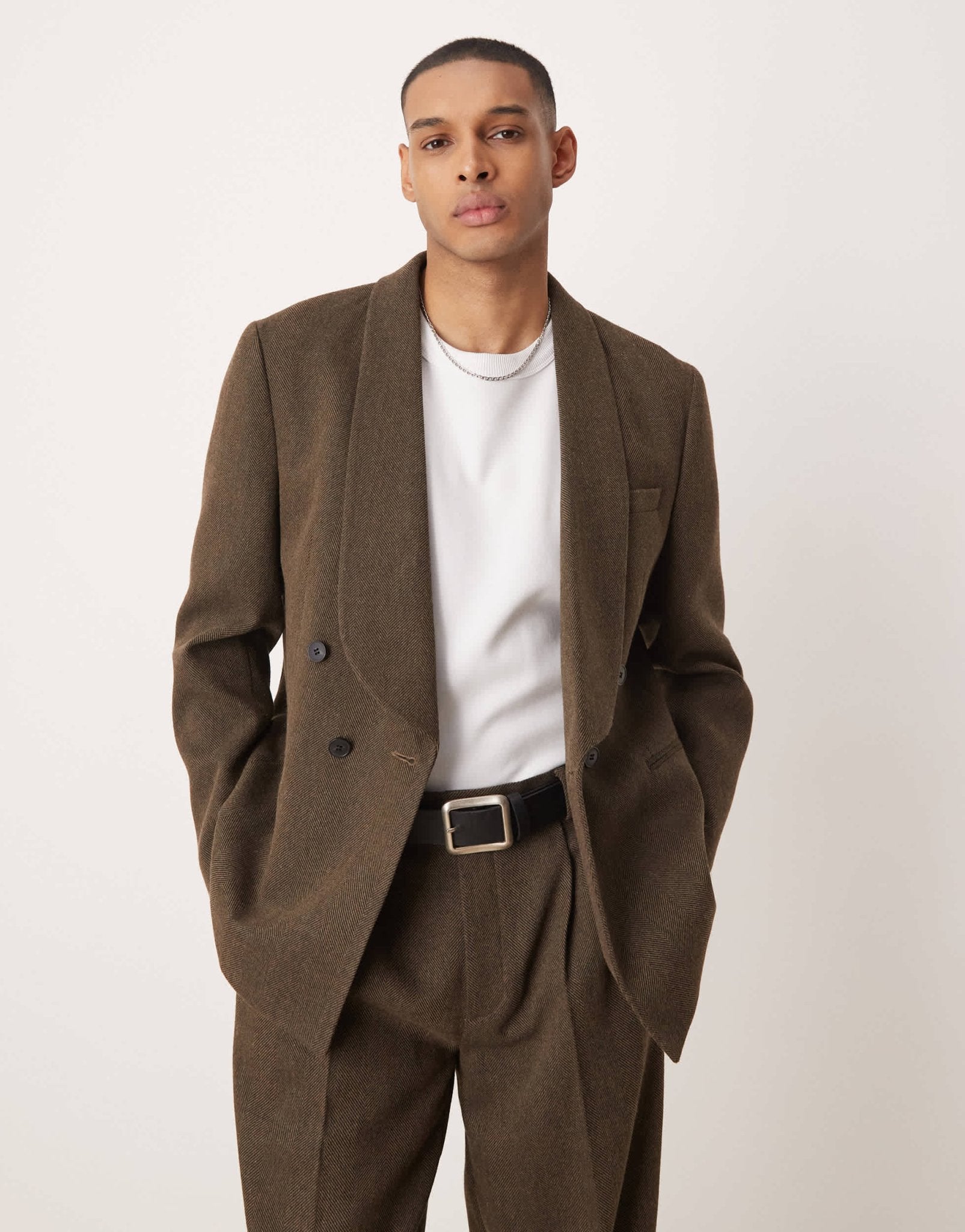 ASOS DESIGN double breasted regular suit jacket in brown herringbone wool - ASOS Sample Sale EU Store