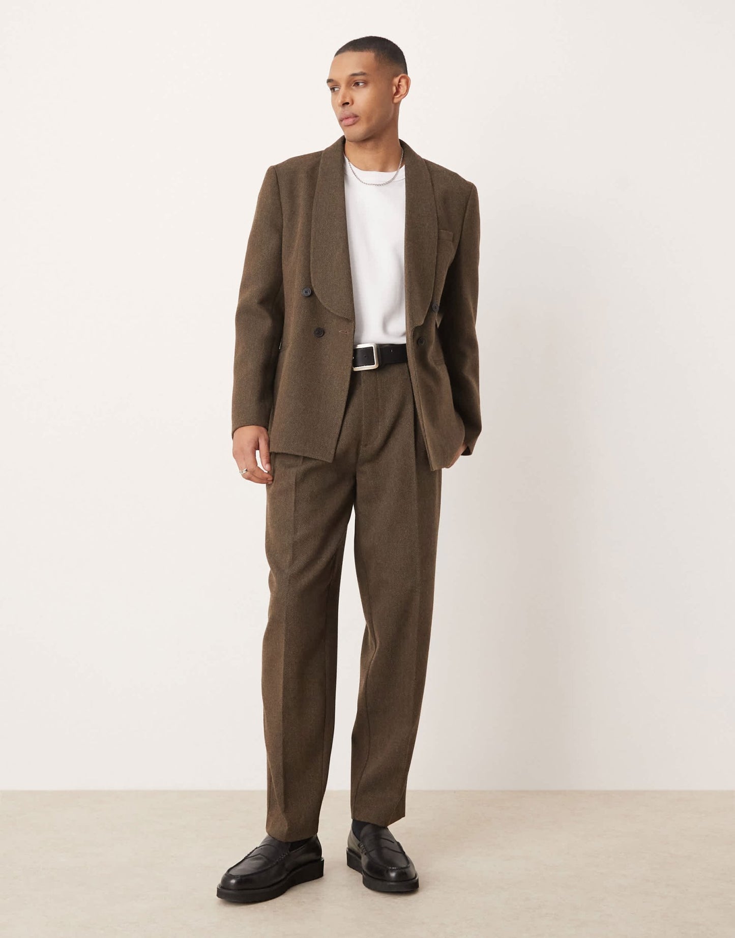 ASOS DESIGN double breasted regular suit jacket in brown herringbone wool - ASOS Sample Sale EU Store