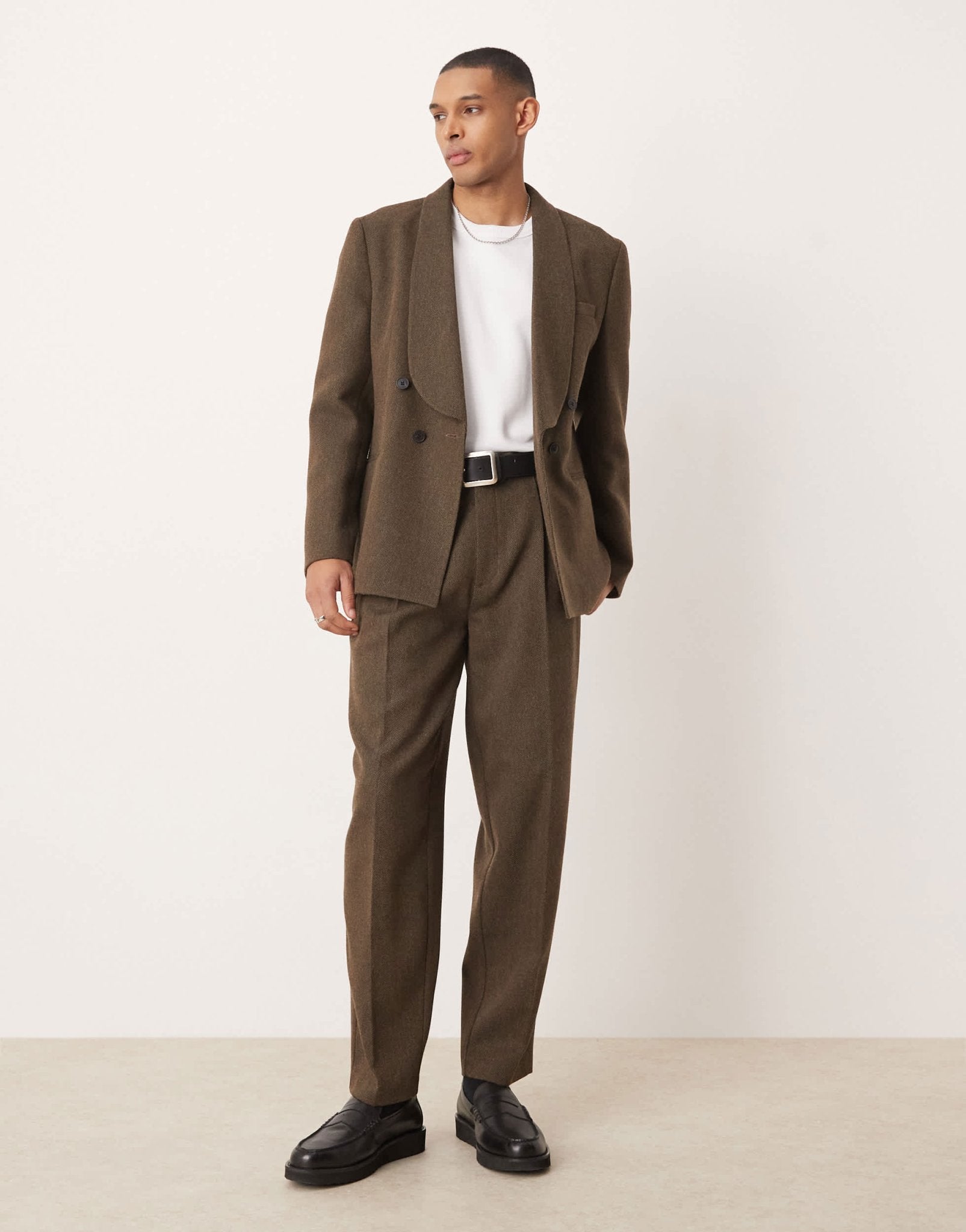 ASOS DESIGN double breasted regular suit jacket in brown herringbone wool - ASOS Sample Sale EU Store