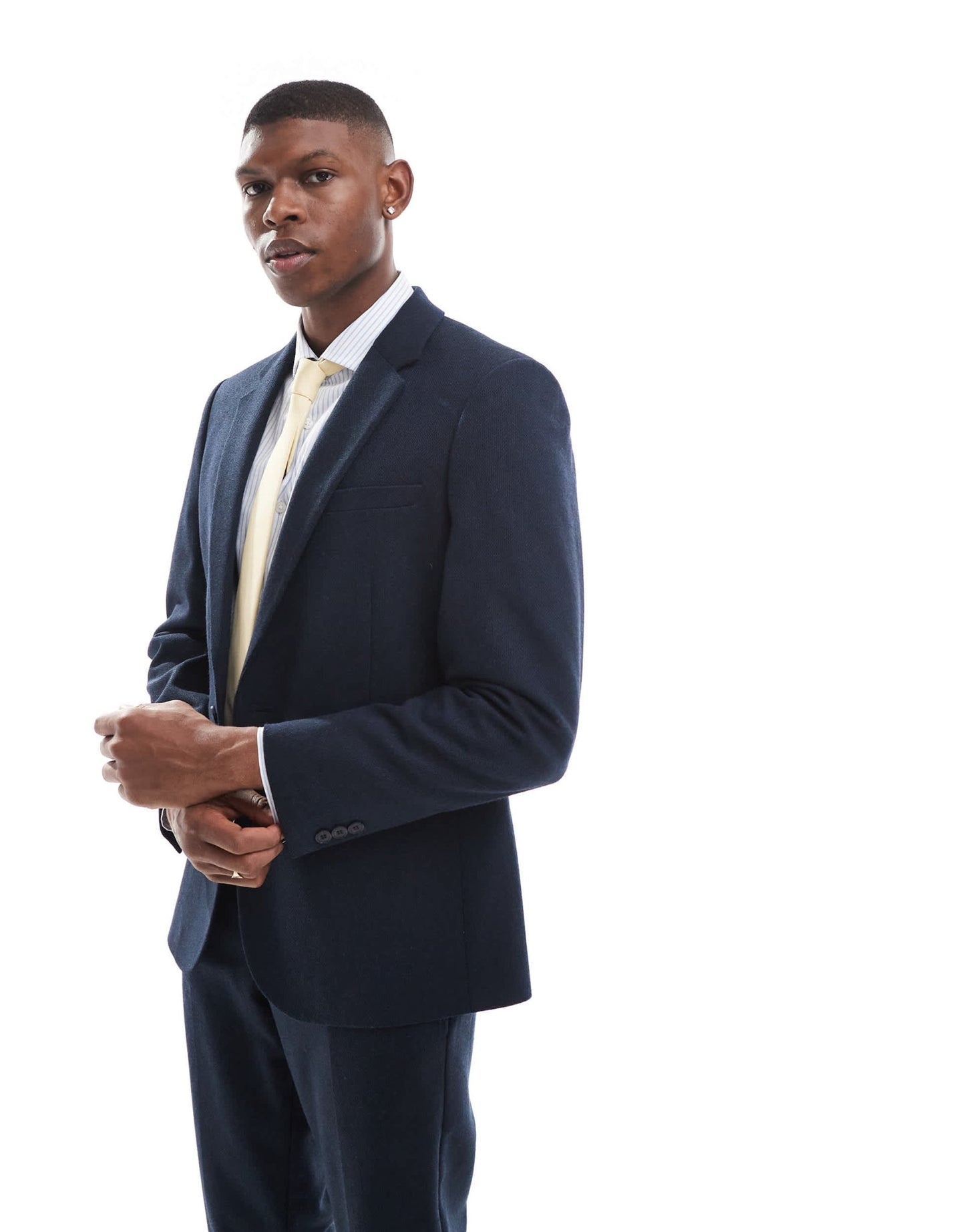ASOS DESIGN double breasted skinny suit jacket with wool in blue barleyweave - ASOS Sample Sale EU Store