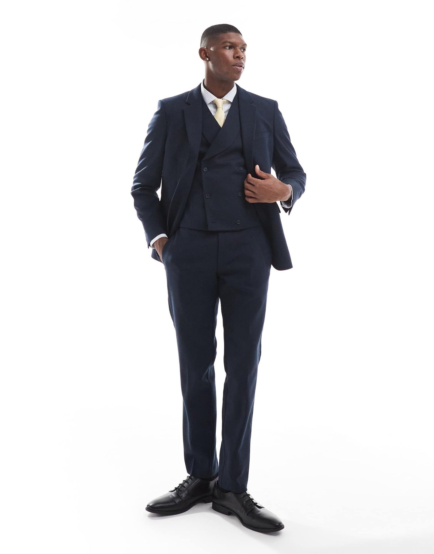 ASOS DESIGN double breasted skinny suit jacket with wool in blue barleyweave - ASOS Sample Sale EU Store