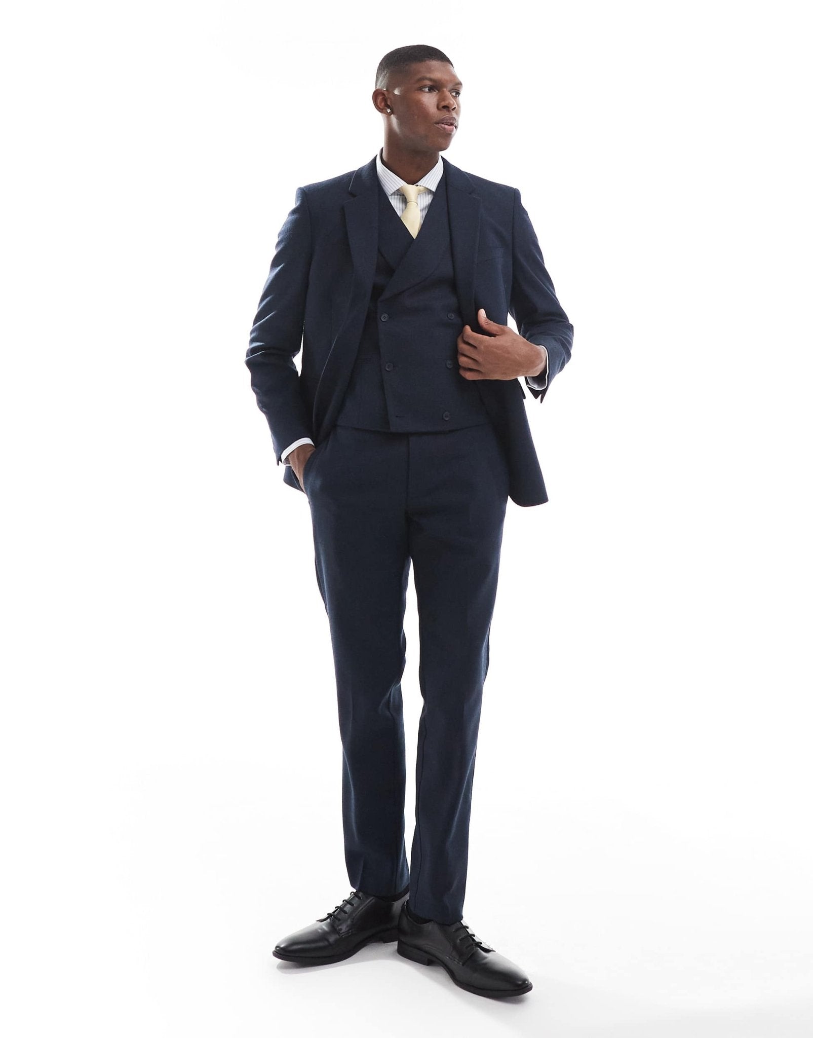 ASOS DESIGN double breasted skinny suit jacket with wool in blue barleyweave - ASOS Sample Sale EU Store