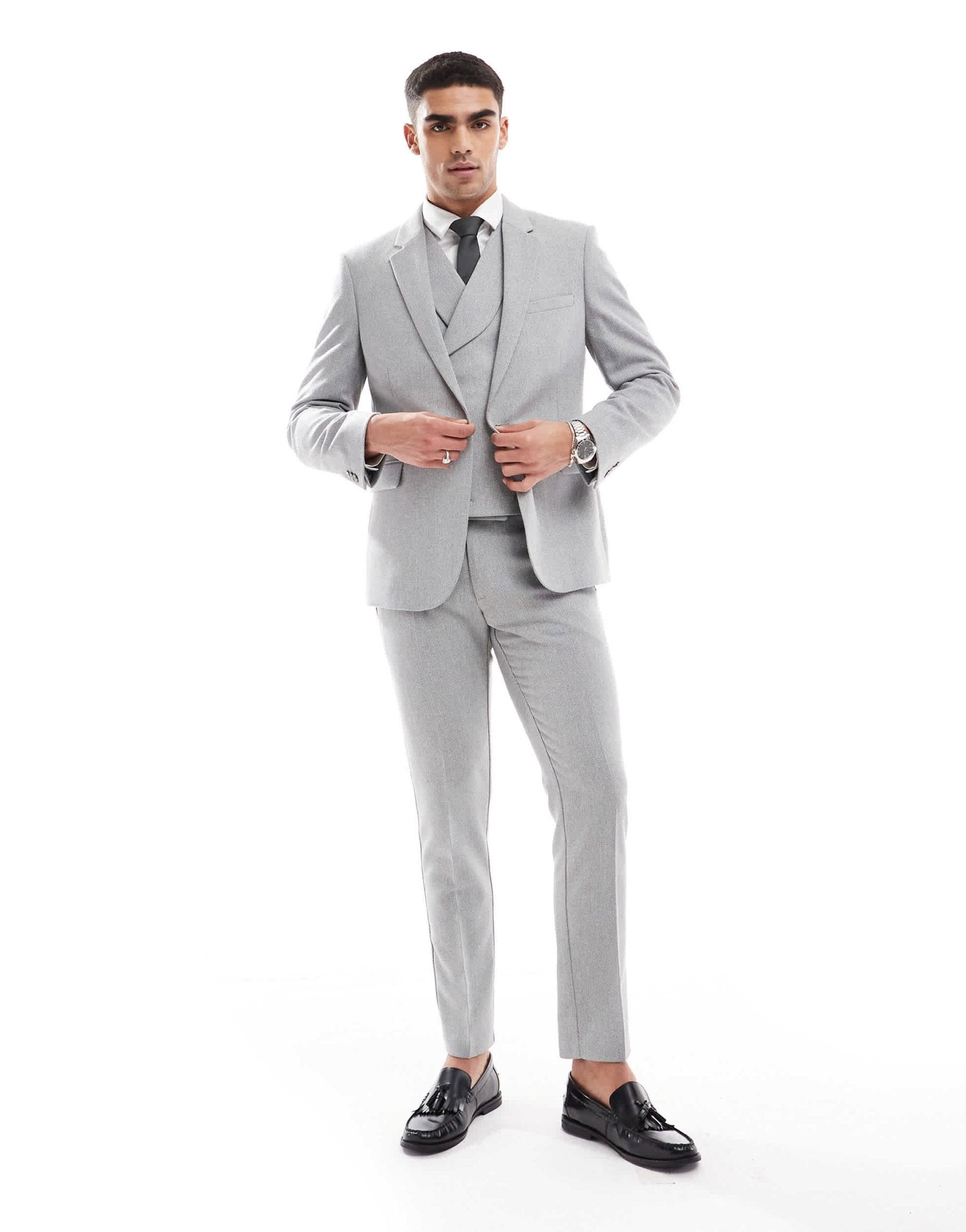 ASOS DESIGN double breasted skinny suit jacket with wool in grey - GREY - ASOS Sample Sale EU Store