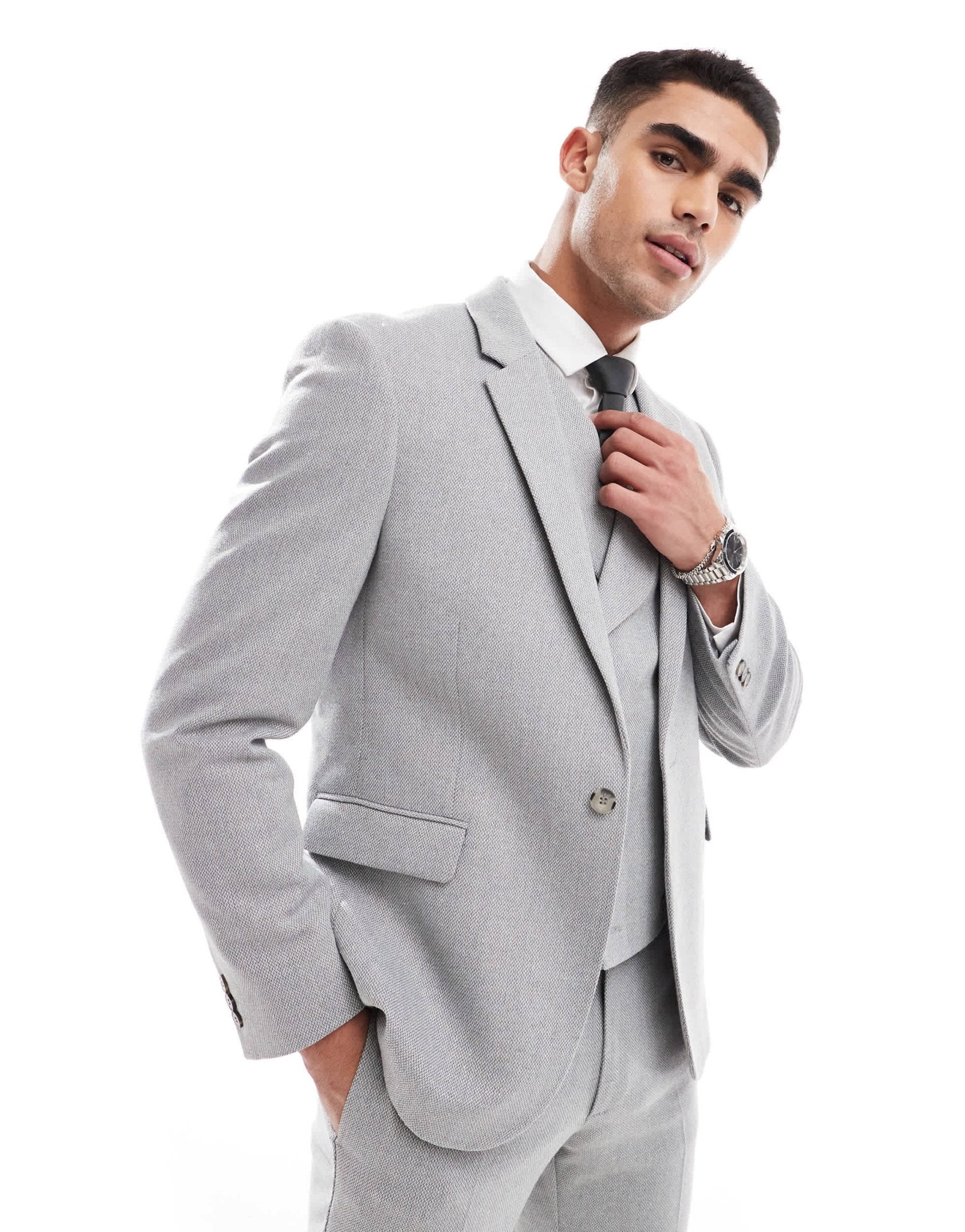 ASOS DESIGN double breasted skinny suit jacket with wool in grey - GREY - ASOS Sample Sale EU Store