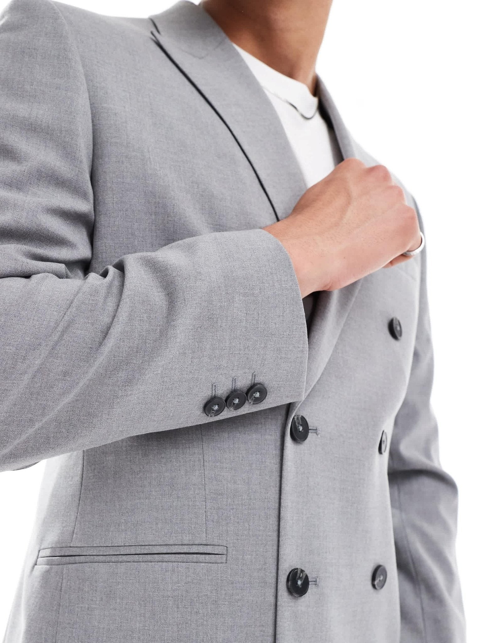 ASOS DESIGN double breasted slim suit jacket in grey - ASOS Sample Sale EU Store