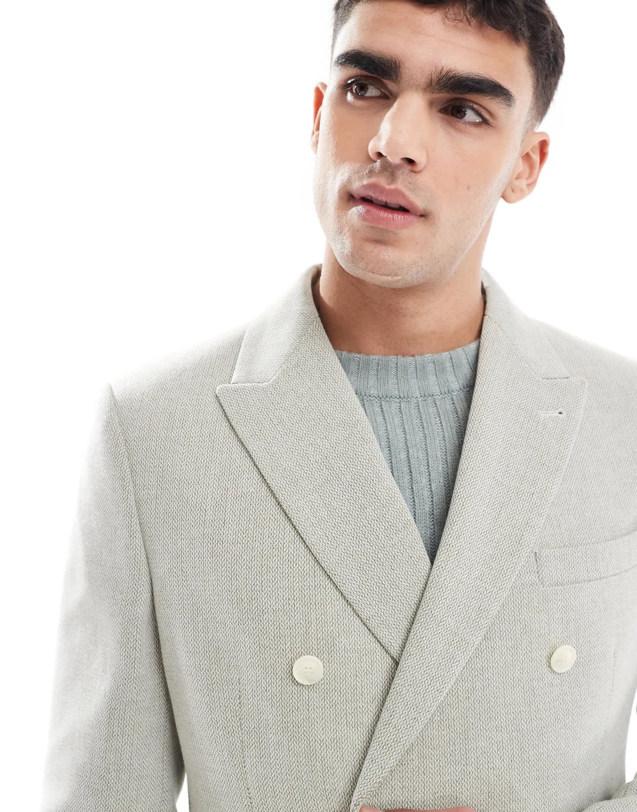 ASOS DESIGN double breasted wool blend regular suit jacket in sage green weave - ASOS Sample Sale EU Store