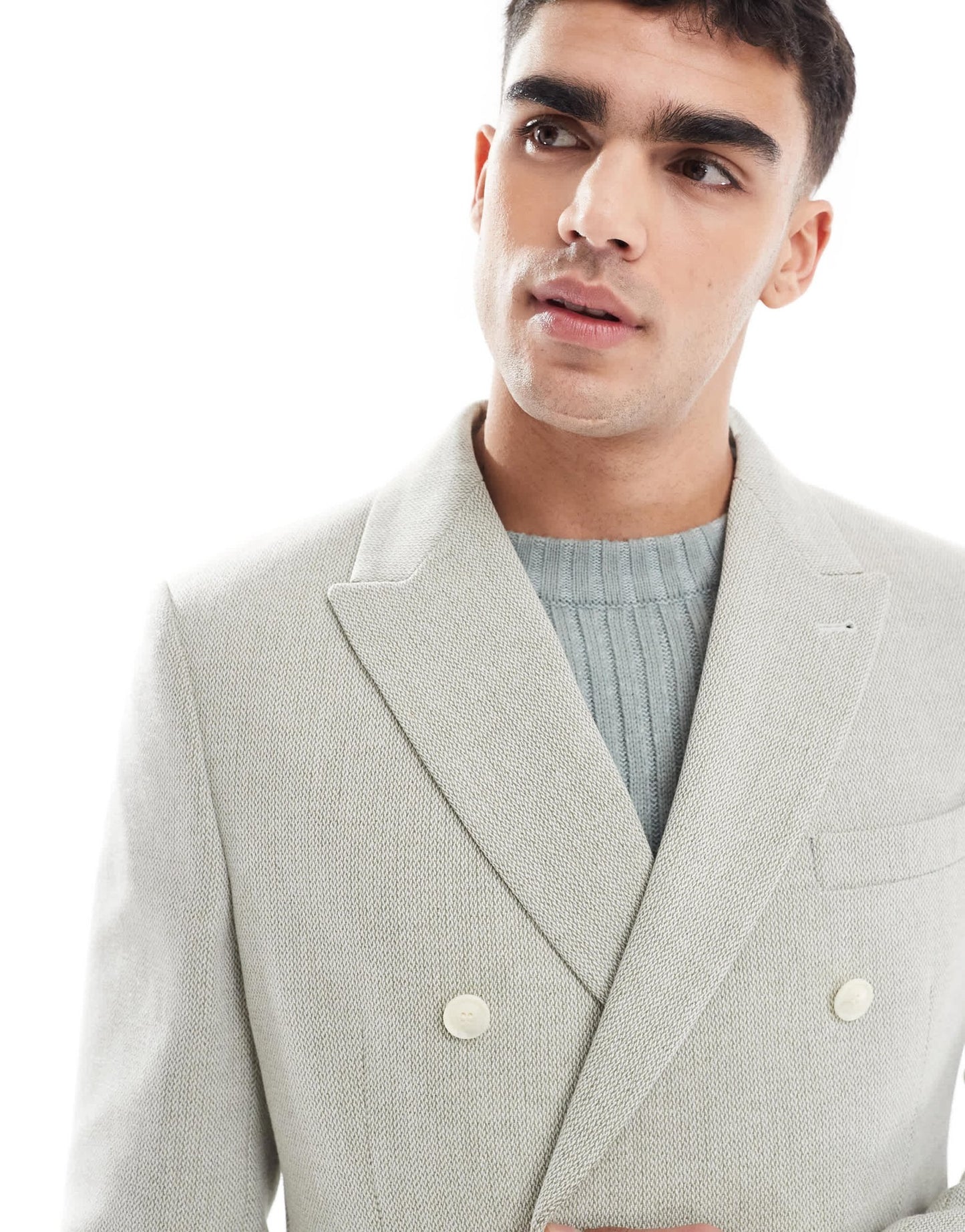 ASOS DESIGN double breasted wool blend regular suit jacket in sage green weave - ASOS Sample Sale EU Store