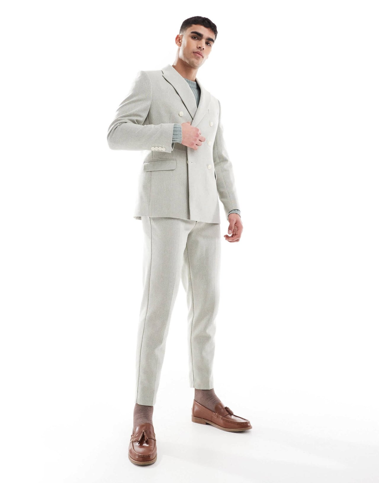 ASOS DESIGN double breasted wool blend regular suit jacket in sage green weave - ASOS Sample Sale EU Store