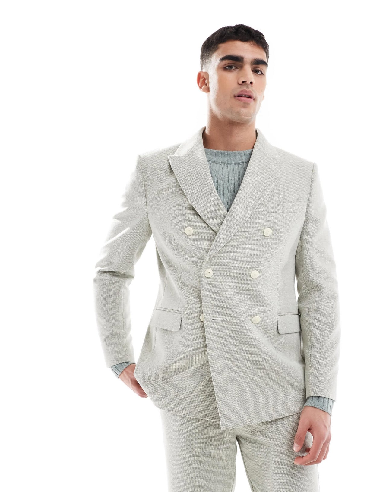 ASOS DESIGN double breasted wool blend regular suit jacket in sage green weave - ASOS Sample Sale EU Store
