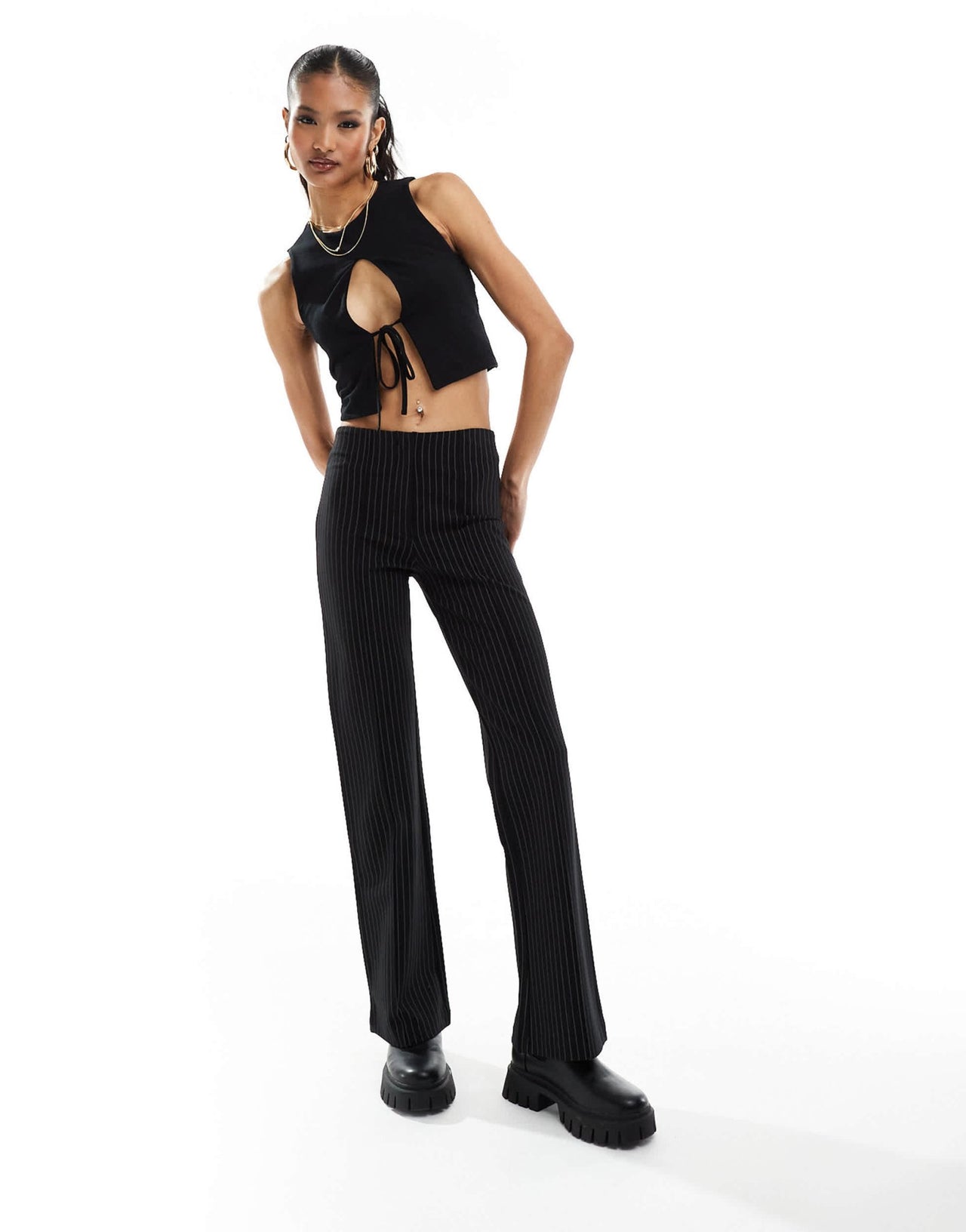 ASOS DESIGN double layer keyhole tie front tank top in black - ASOS Sample Sale EU Store