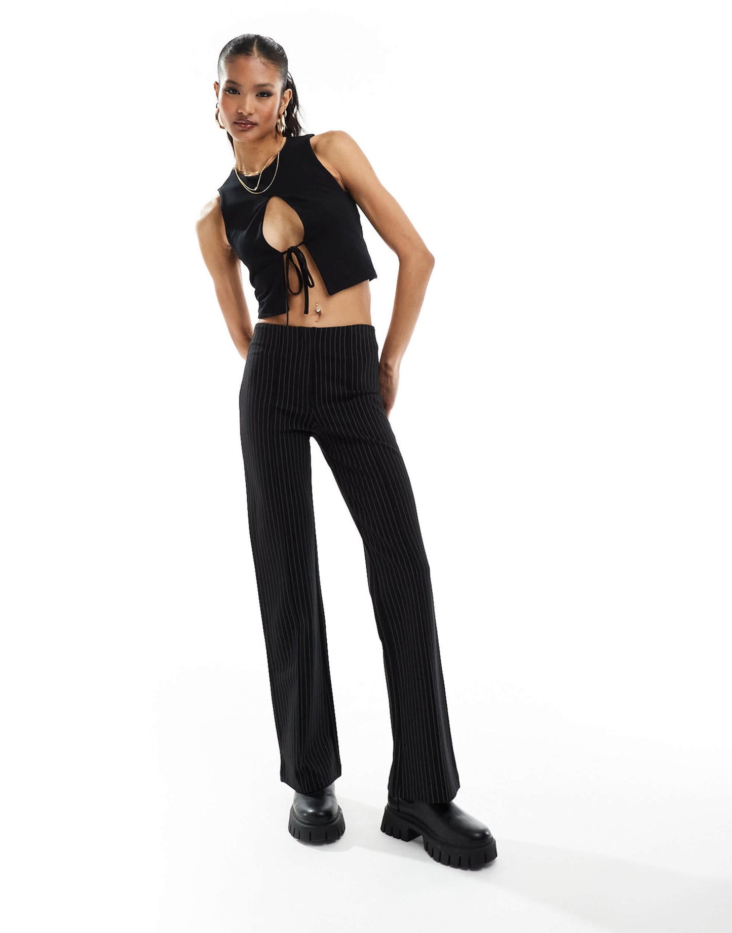 ASOS DESIGN double layer keyhole tie front tank top in black - ASOS Sample Sale EU Store