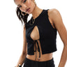 ASOS DESIGN double layer keyhole tie front tank top in black