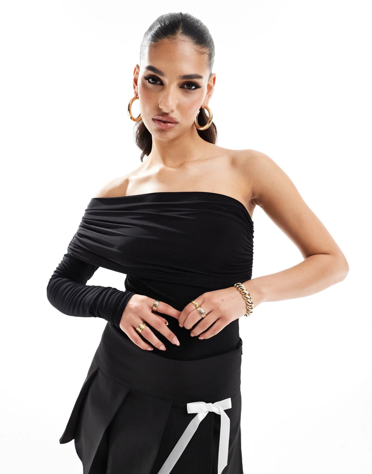 ASOS DESIGN double layer slinky one shoulder bodysuit in black - ASOS Sample Sale EU Store