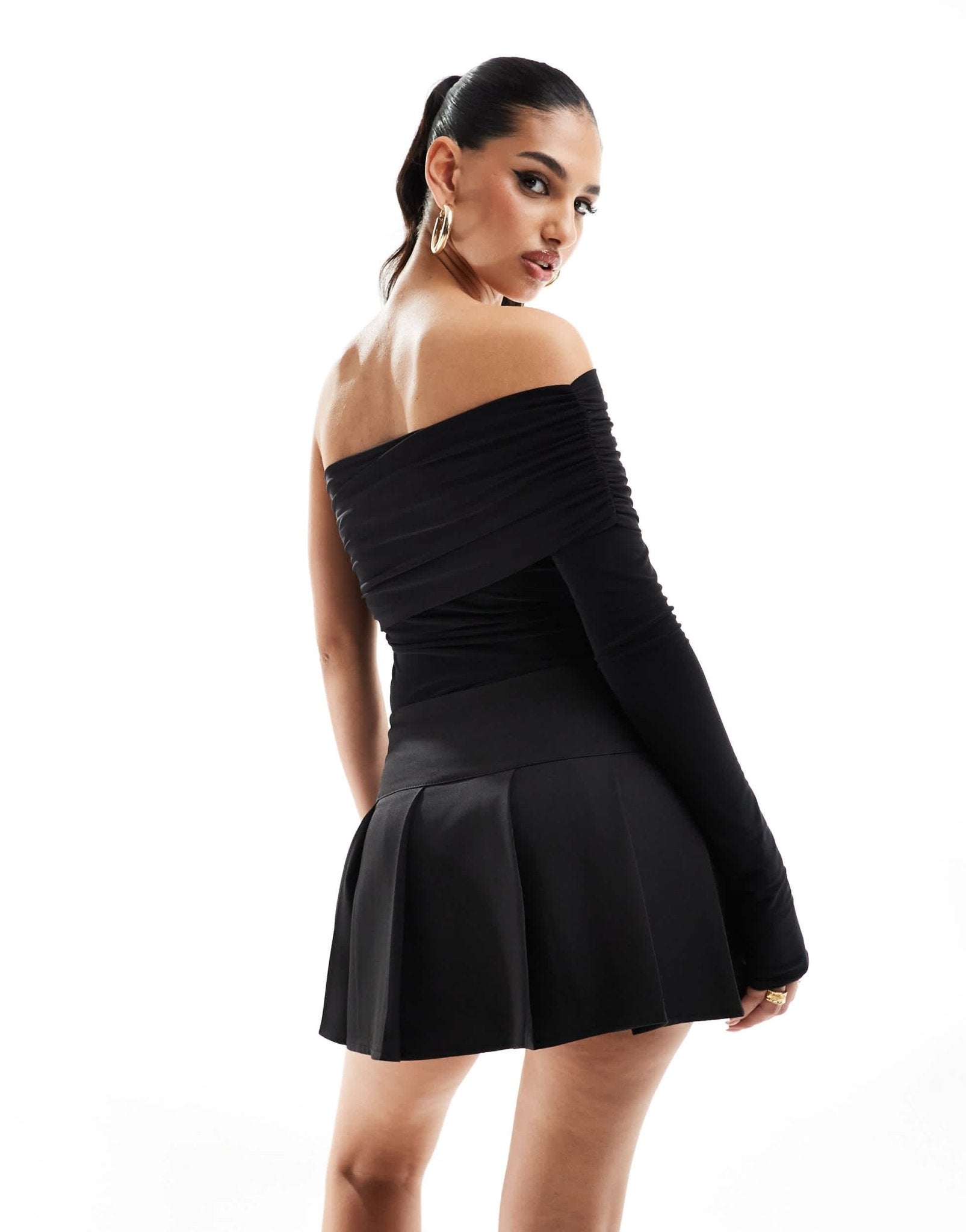 ASOS DESIGN double layer slinky one shoulder bodysuit in black - ASOS Sample Sale EU Store