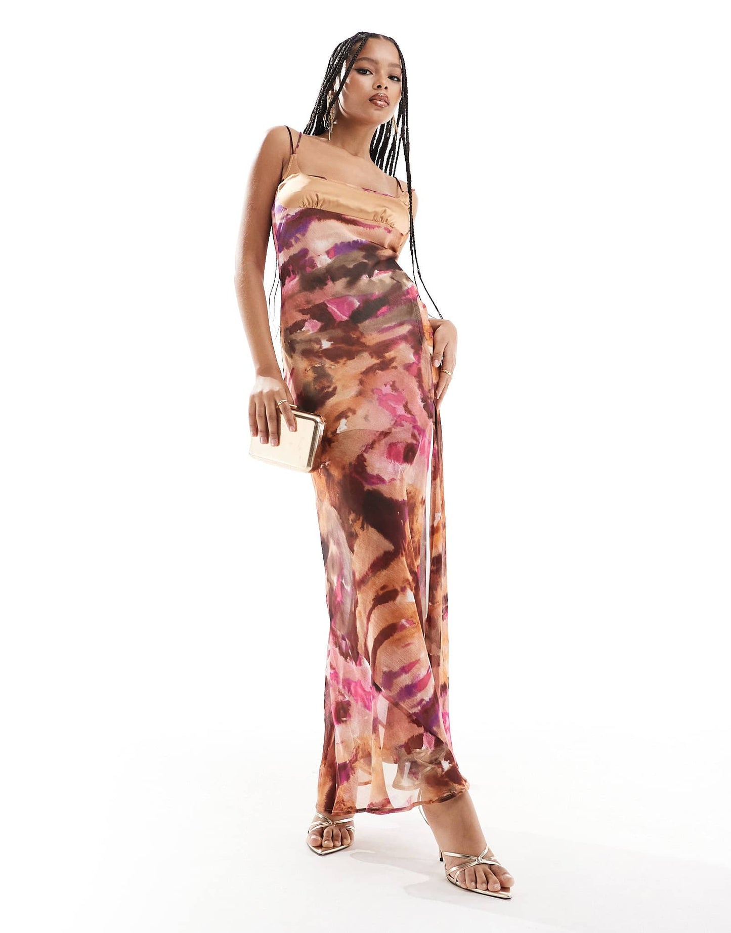 ASOS DESIGN double strap maxi dress with hook and eye split in blurred print - ASOS Sample Sale EU Store