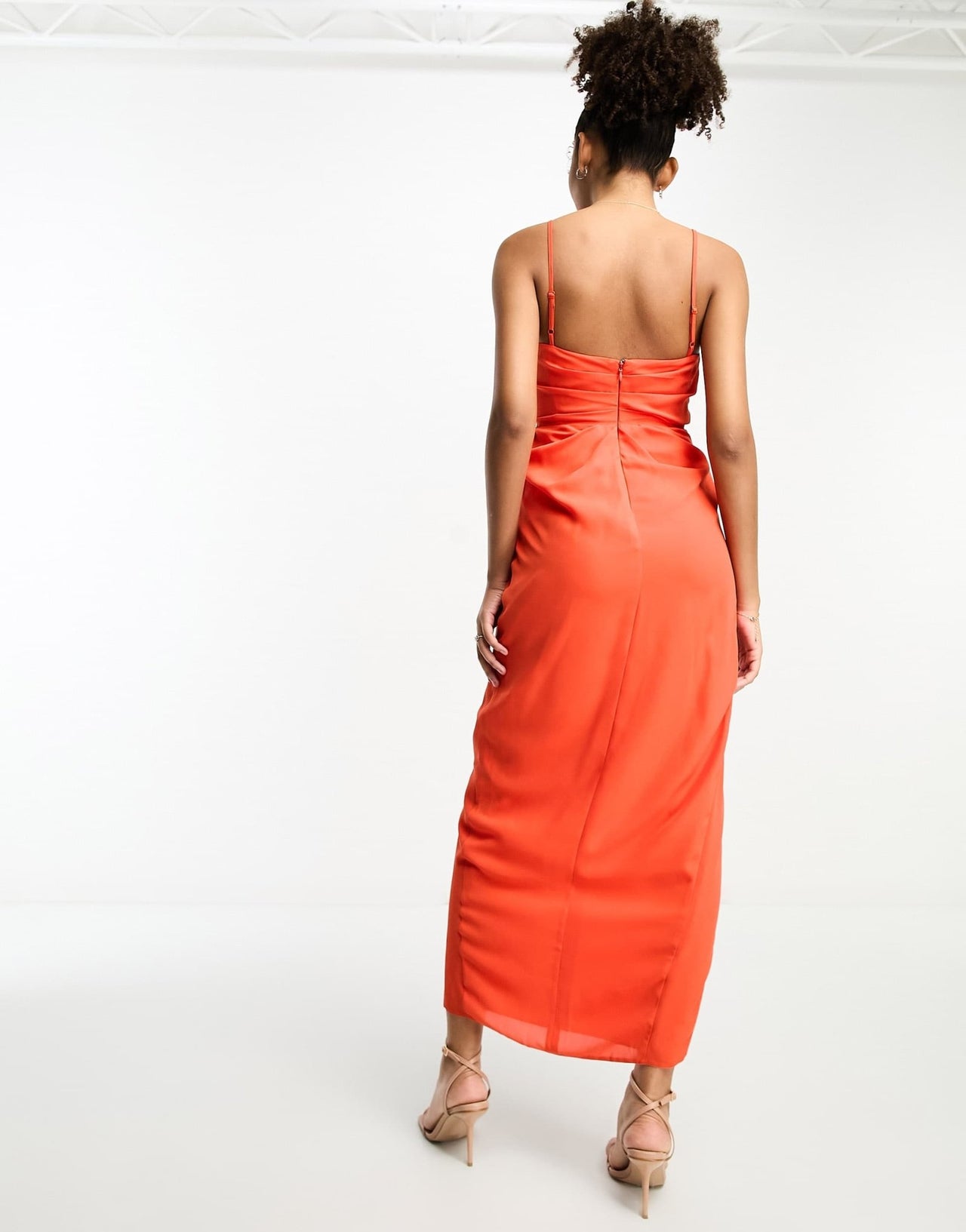 ASOS DESIGN drape cowl neck midi dress with split detail in red - ASOS Sample Sale EU Store