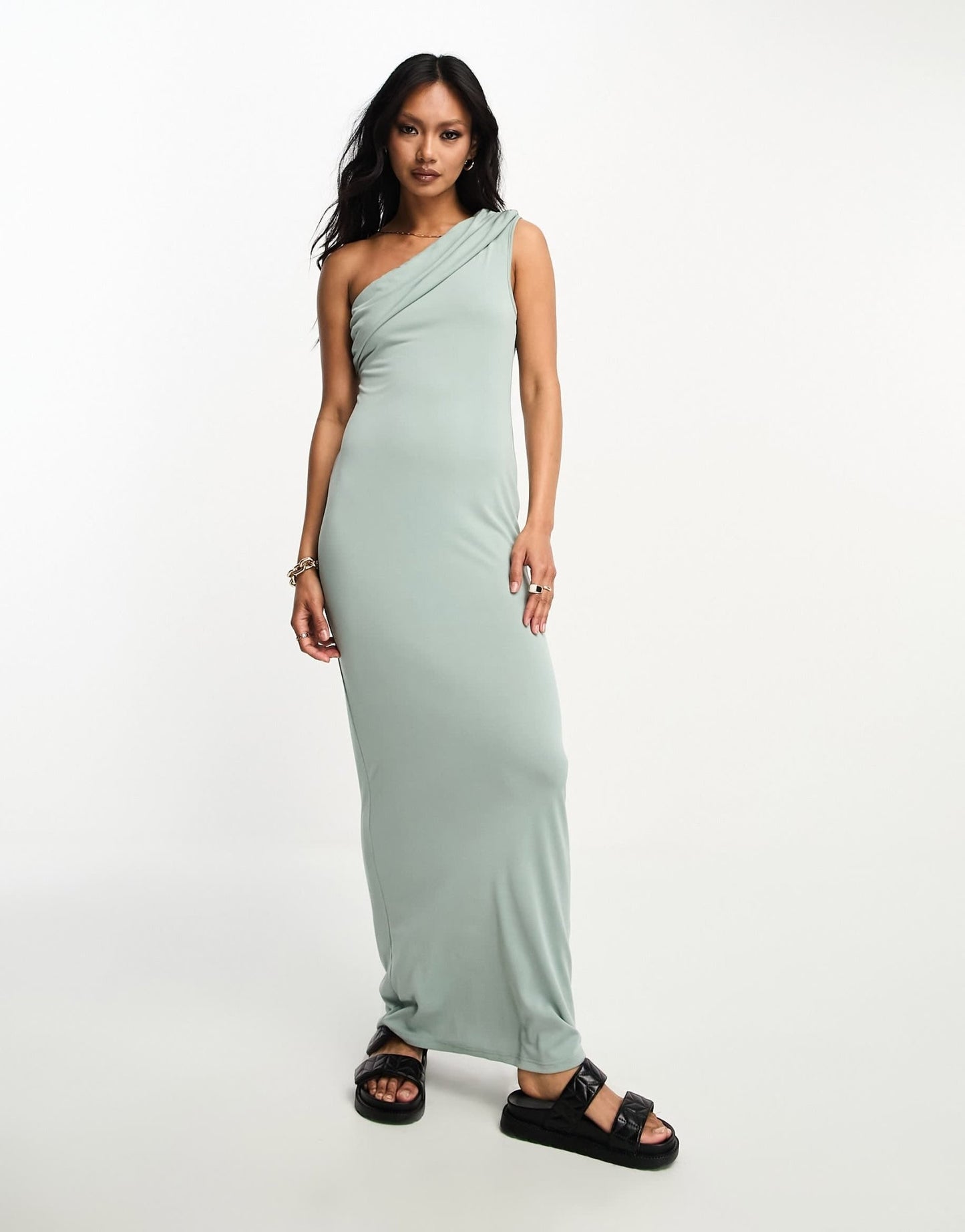ASOS DESIGN draped one shoulder maxi dress in sage - ASOS Sample Sale EU Store