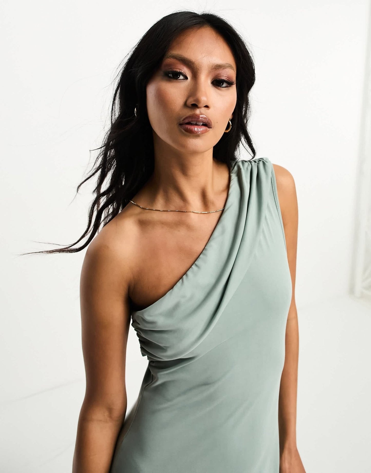 ASOS DESIGN draped one shoulder maxi dress in sage - ASOS Sample Sale EU Store