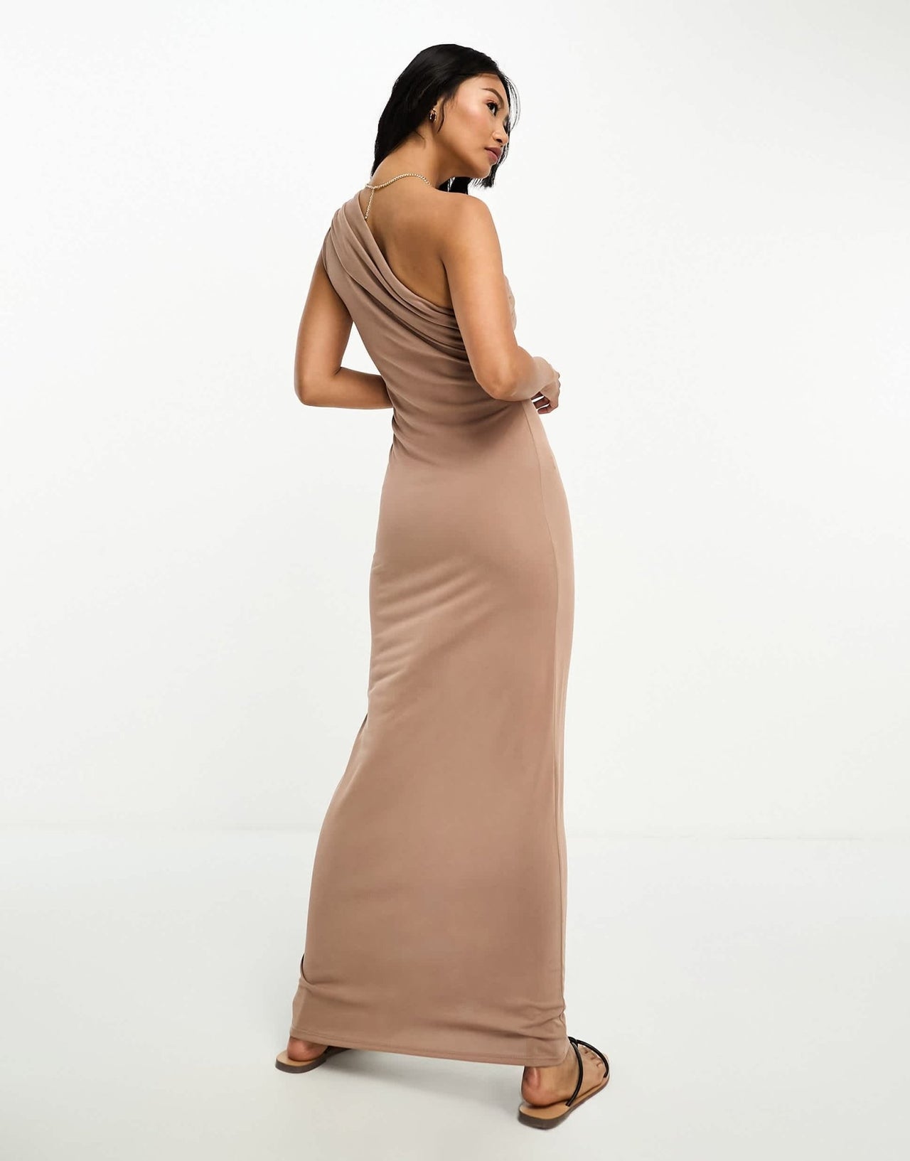 ASOS DESIGN draped one shoulder modal maxi dress in brown - ASOS Sample Sale EU Store