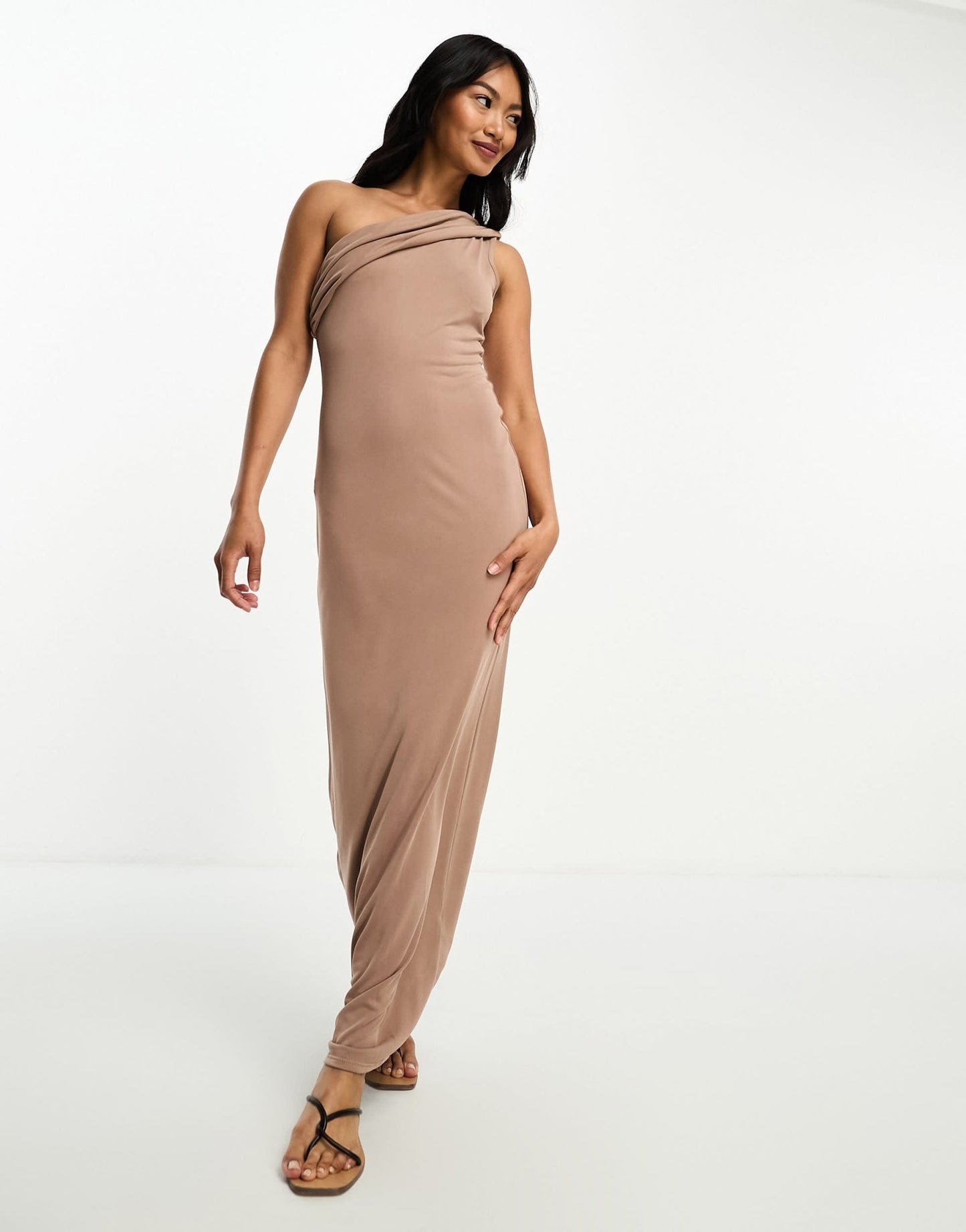 ASOS DESIGN draped one shoulder modal maxi dress in brown - ASOS Sample Sale EU Store