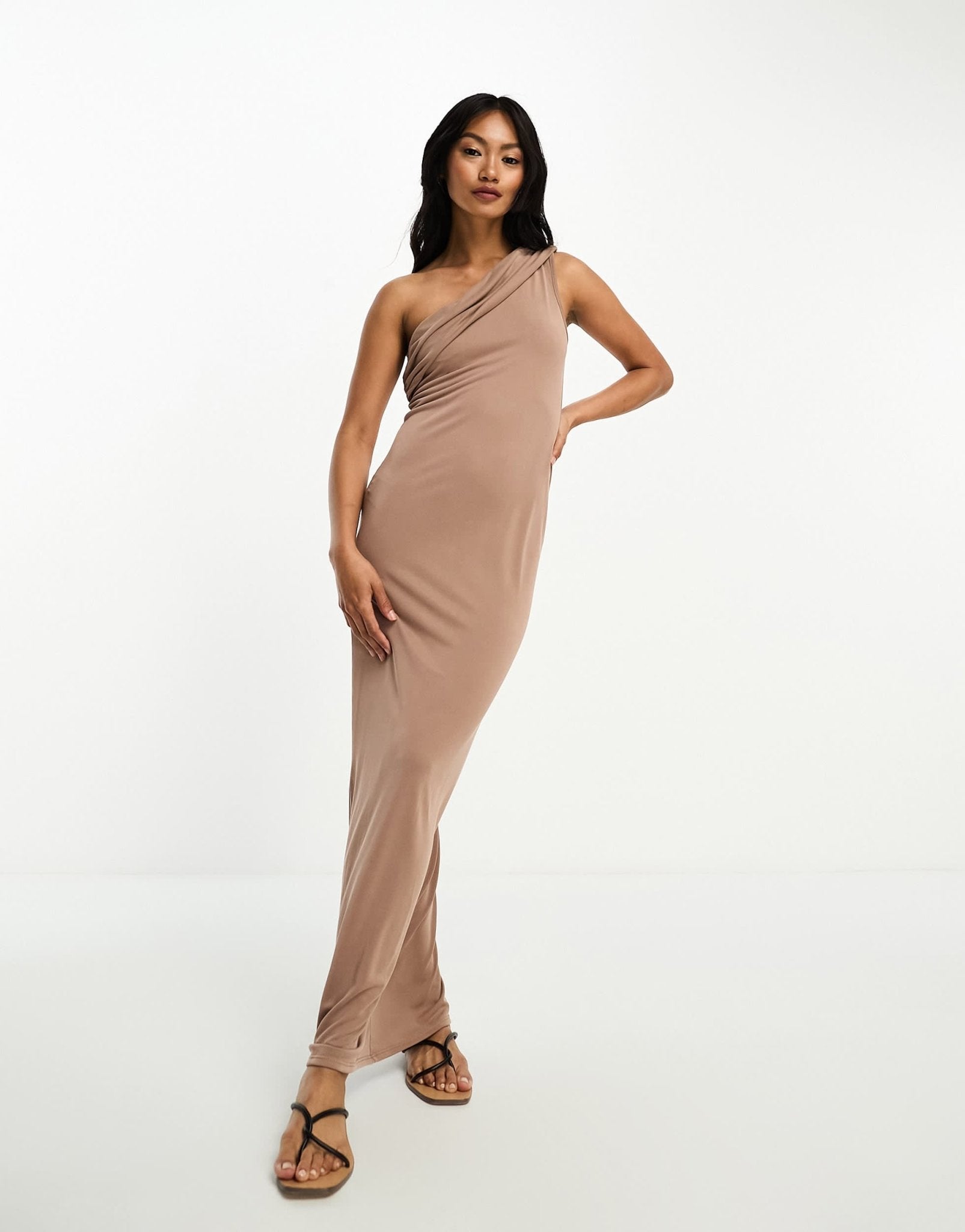 ASOS DESIGN draped one shoulder modal maxi dress in brown - ASOS Sample Sale EU Store