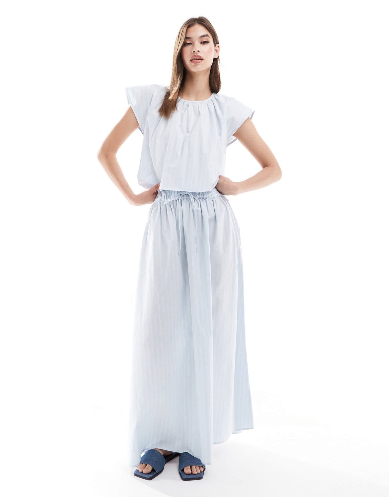 ASOS DESIGN elasticated waist co - ord top in blue and white stripe - ASOS Sample Sale EU Store