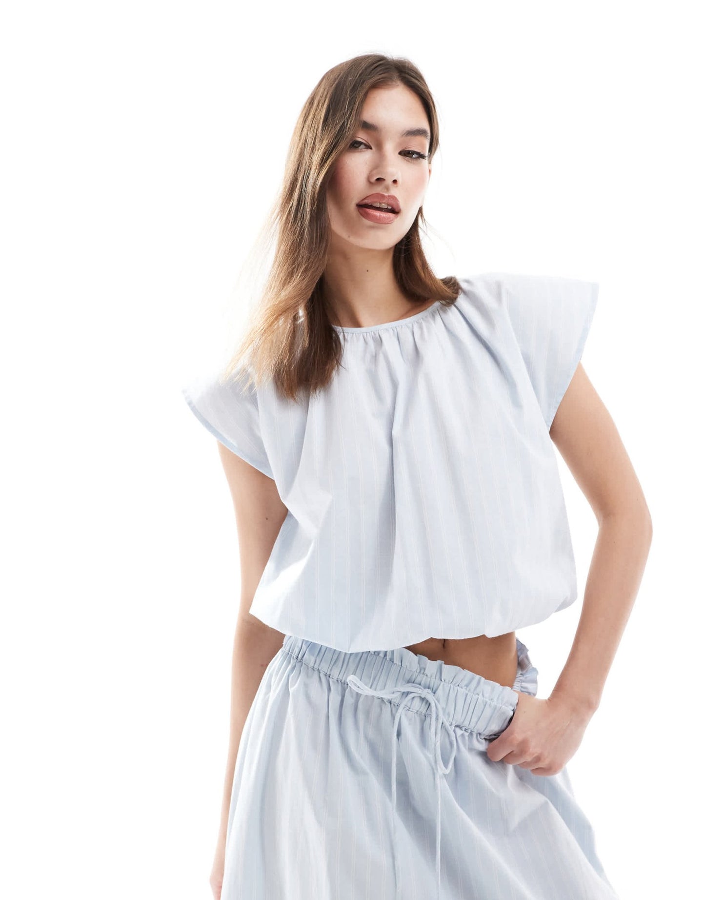 ASOS DESIGN elasticated waist co - ord top in blue and white stripe - ASOS Sample Sale EU Store