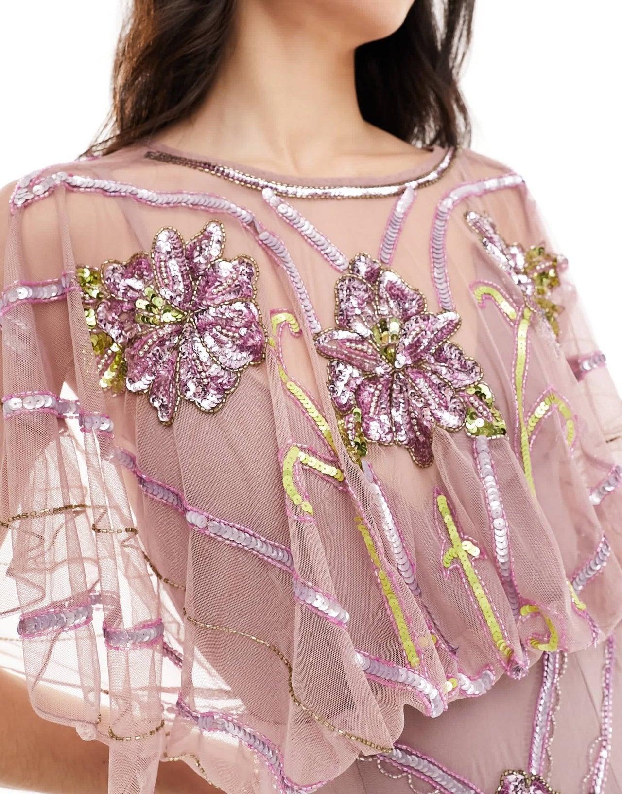 ASOS DESIGN embellished batwing maxi dress with floral artwork in pink - ASOS Sample Sale EU Store
